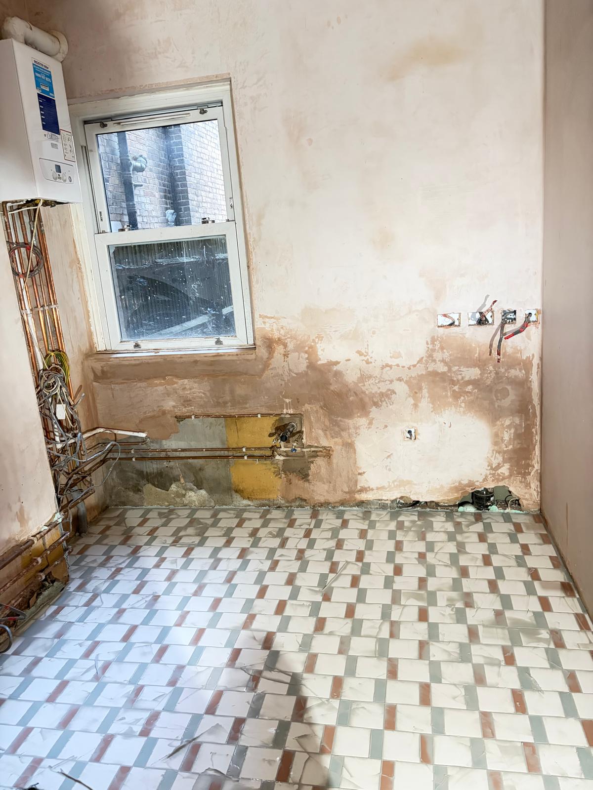 Kitchen stripped back to its original shell during the renovation
